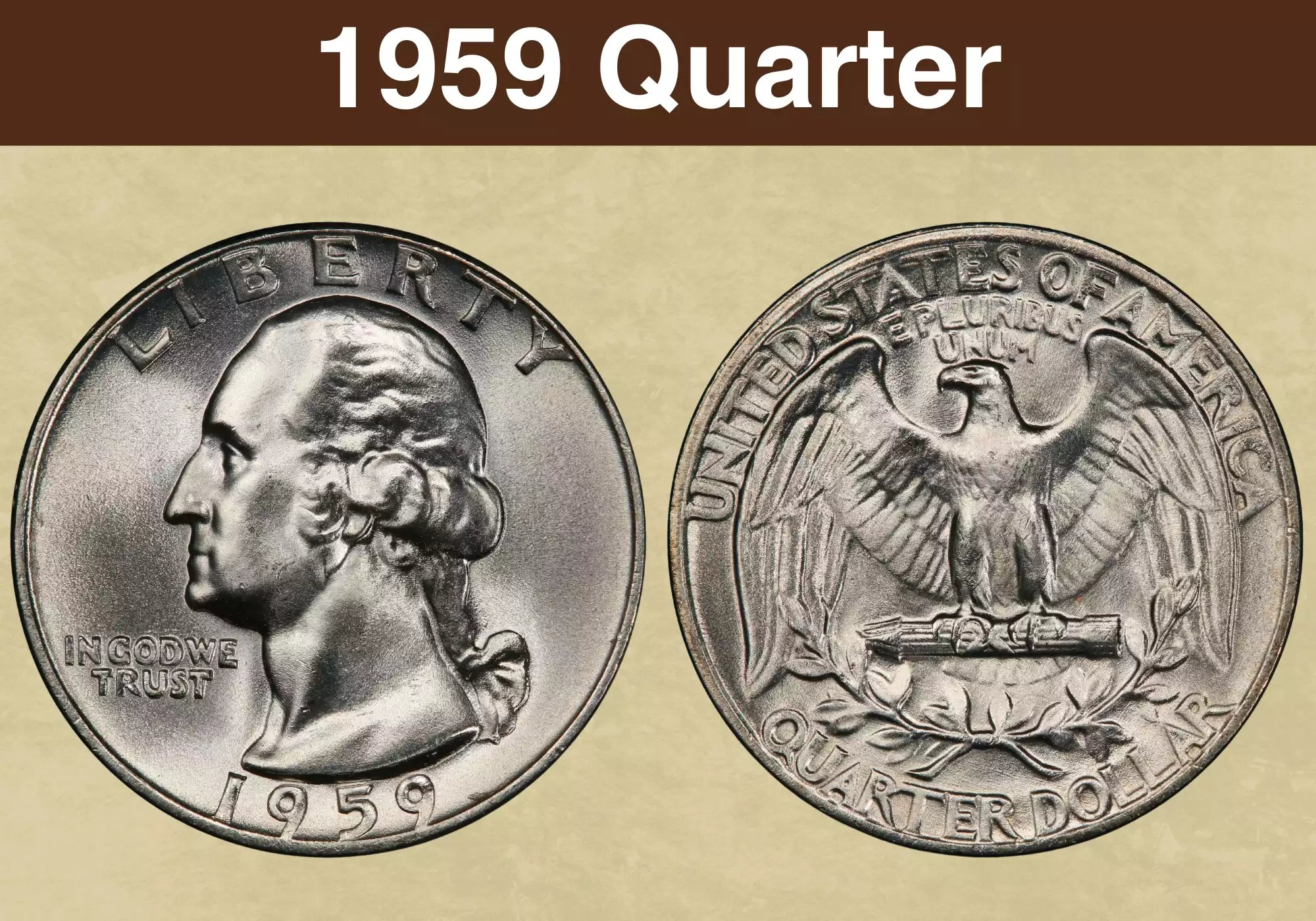 1959 Washington Quarter obverse and reverse showing Washington portrait and eagle design