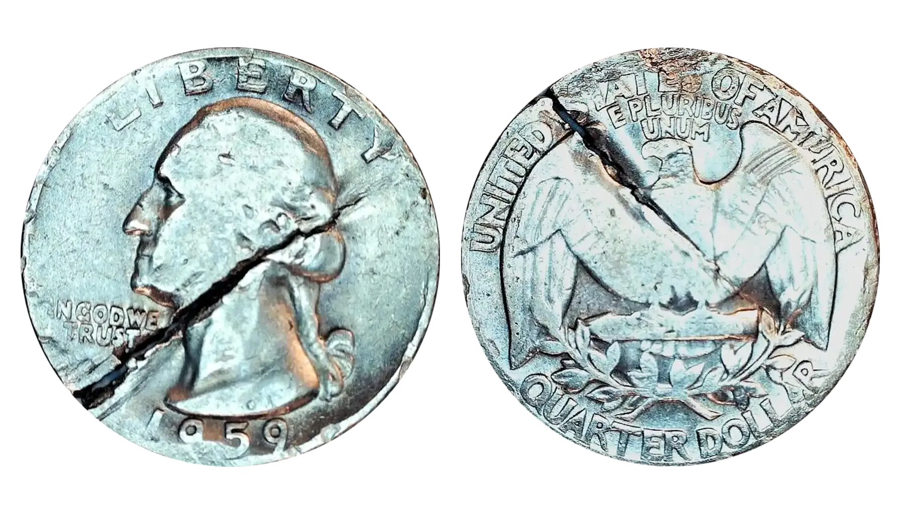 1959 quarter wrong planchet error coin compared to normal 1959 quarter showing different size and edge characteristics